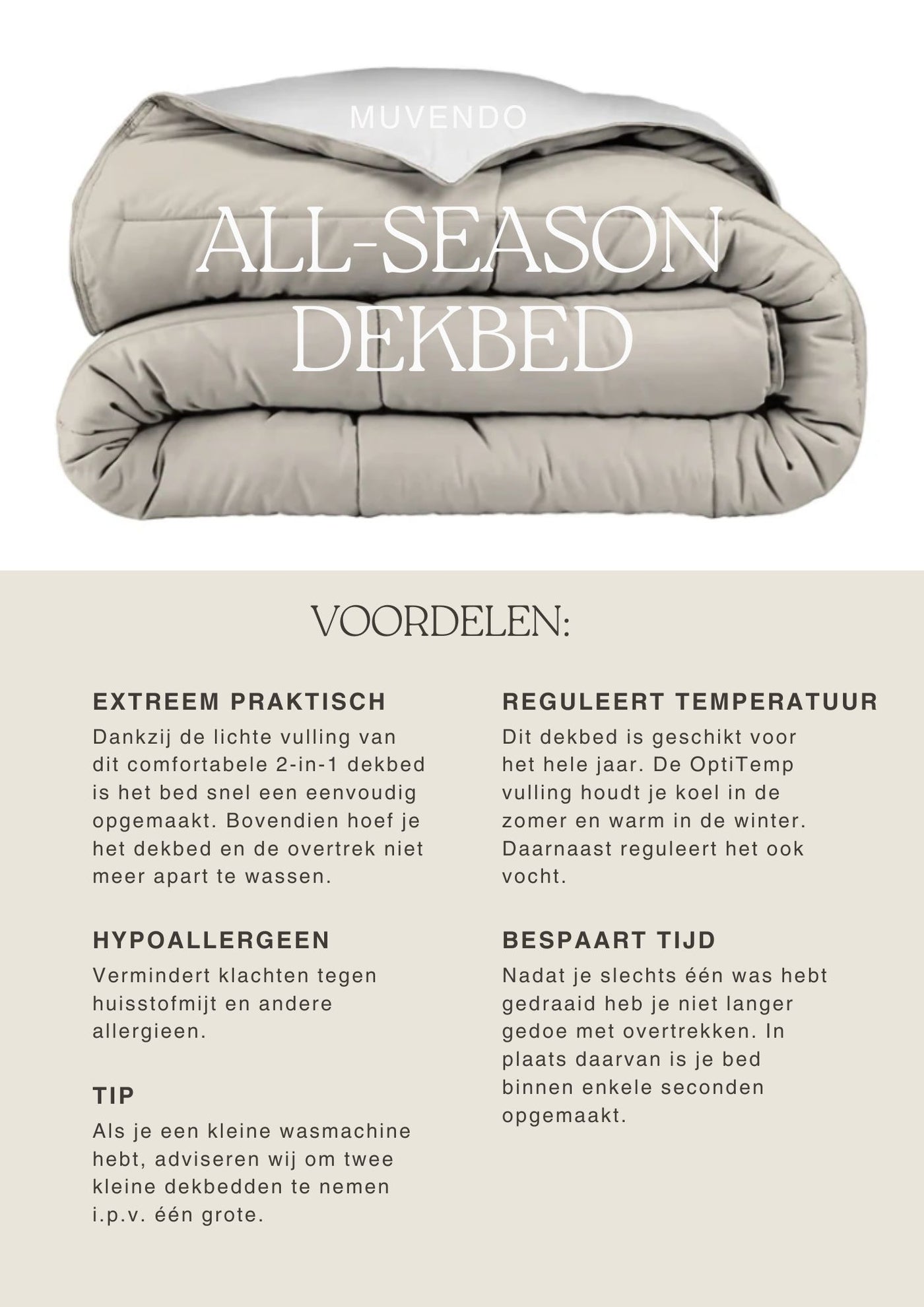 Muvendo All-Season dekbed - Wasbaar dekbed voor het hele jaar